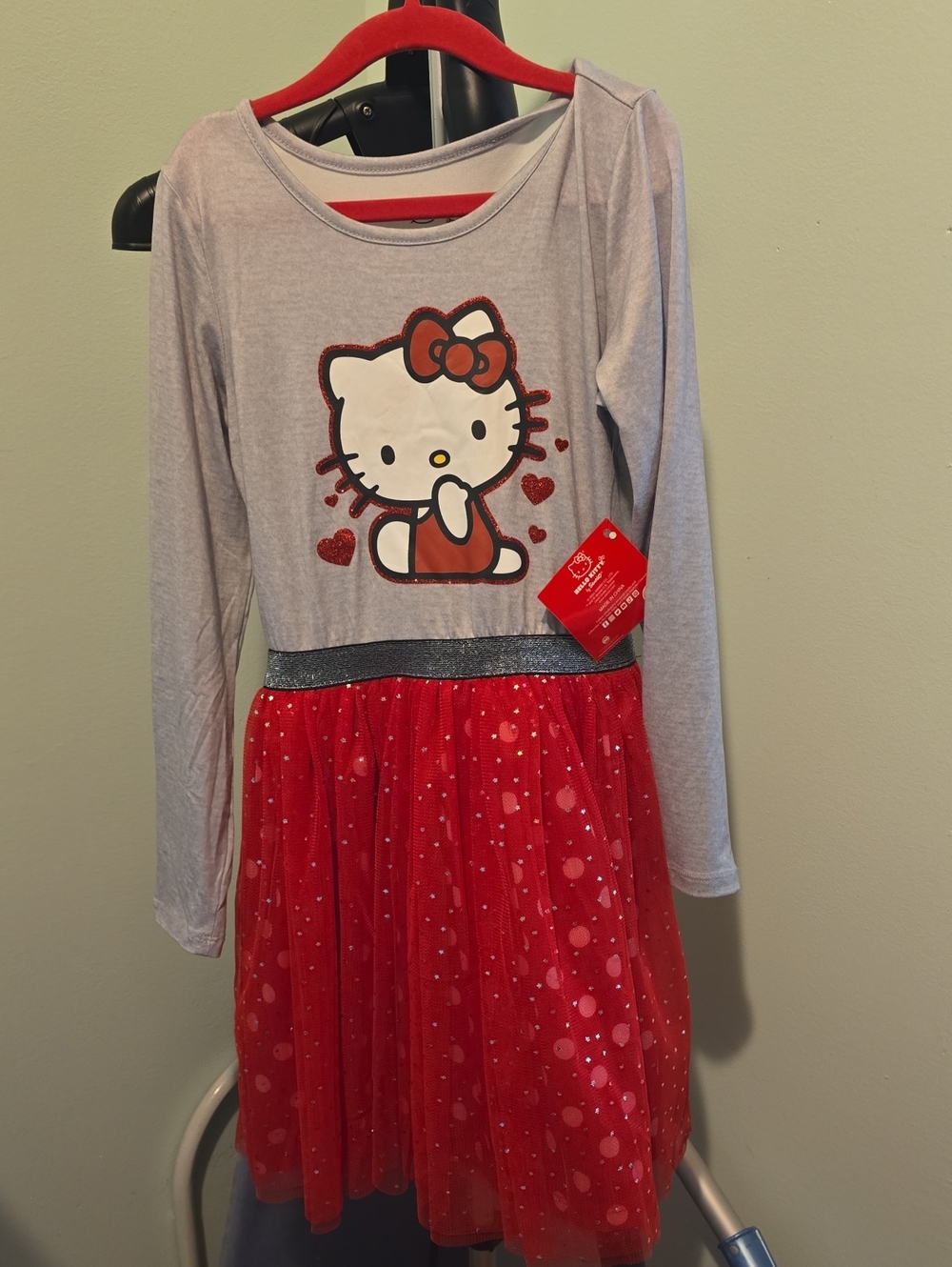 NWT Hello Kitty Pink Gray Top with Red Tulle Skirt Size 7